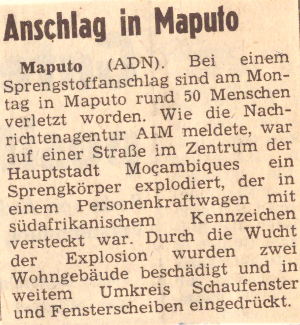 Newspaper clipping from Maputo, April 1986